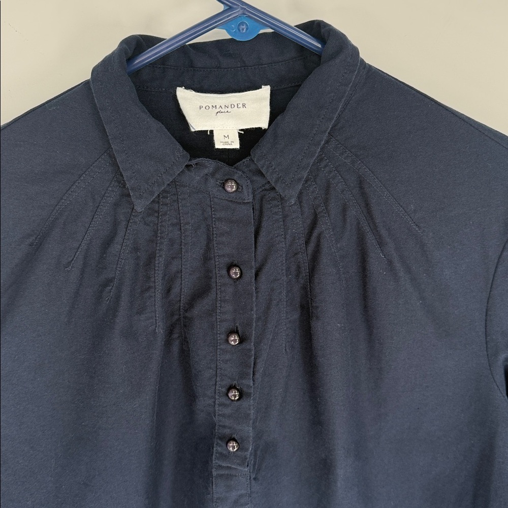Pomander Place French Navy Polly Relaxed Fit Shirt Mini Dress Size M - Picture 7 of 12